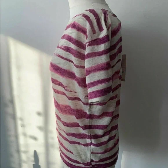 Monsoon Linen Blend Knit Top Pink And Beige Size Small - Picture 6 of 9